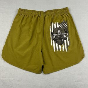 NFQ Never Quit Green Unlined Training Shorts Skull Flag Graphic Men's Large